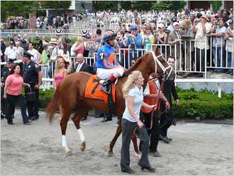 Rags to Riches leaving the Belmont paddock